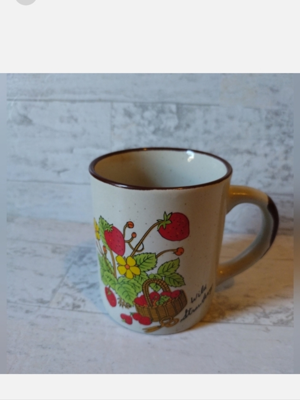 Vintage Wild Strawberry Coffee Cup/Mugs/Collector/Hand Painted/Blossoms/1970s